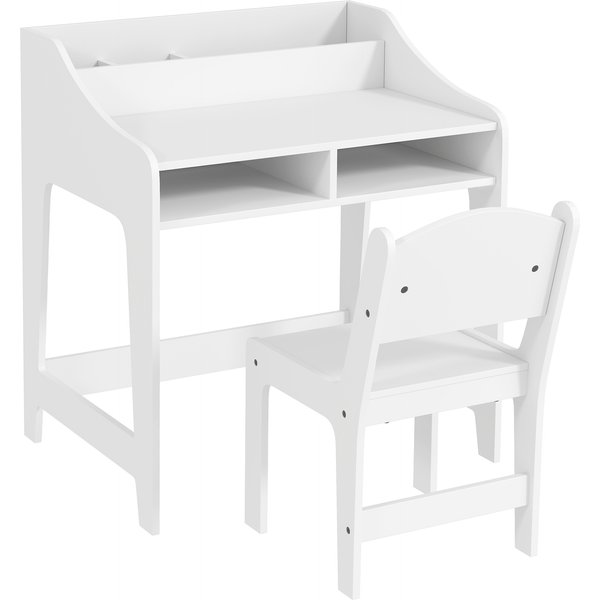 Aiyaplay Ensemble Bureau Et Chaise Pour Enfant 3 à 8 Ans Avec Compartiments Et éTagèRes Ouverts, Blanc-image