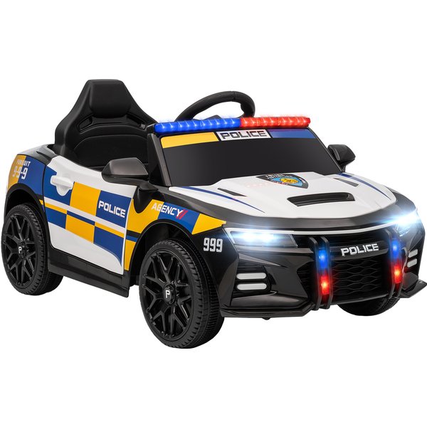 AIYAPLAY 12V Kinder Elektroauto Polizei 3-7km/h Polizeiauto mit Fernbedienung Sirene Warnlicht Musik & Hupe Doppelmotoren Federung, Elektrisches Kinderauto Elektrofahrzeug für Kinder 3-5 Jahre Weiß Aosom