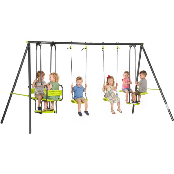 Outsunny BalançOire Enfant BalançOire Portique 4 AgrèS Dim. 3,55L X 1,84L X 1,86H M MéTal éPoxy Anticorrosion Pe Gris Aosom France-image