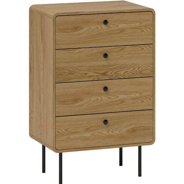 Homcom Commode 4 Tiroirs, Meuble De Rangement éTroit Avec Pieds En Acier, Coins Arrondis, 60 X 39 X 91,5 Cm, ChêNe-image