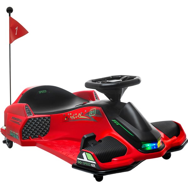 Homcom Kart éLectrique Pour Enfant 12V, Karting Enfant, Vitesse RéGlable 3-8 Km/H, Mode De DéRive, 90 X 53 X 99 Cm, Rouge-image