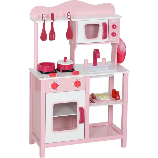 AIYAPLAY Kinderküche Spielküche mit Backofen, Herd, Spüle, Puppenküche mit Küchenzubehör, Soundfunktion Spielset für 3-6 Jahre Kinder, Rosa Aosom