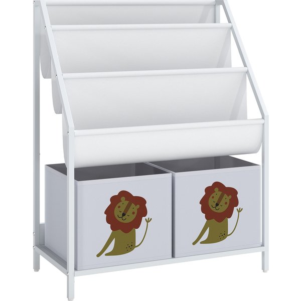 Aiyaplay BibliothèQue Pour Enfants à 4 Niveaux, ÉTagèRe à Livres Pour Enfants Avec Porte-Livres Et Tiroir En Tissu, Blanc-image
