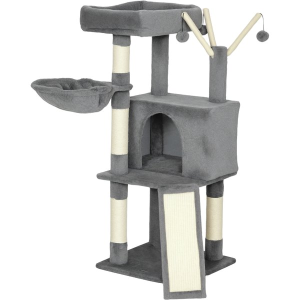Pawhut Arbre à Chat Tour De Jeux Pour Chats Griffoirs Et Tapis En Sisal, Plate-Forme, Niche, Hamac, 40,5 X 40,5 X 103 Cm, Gris-image