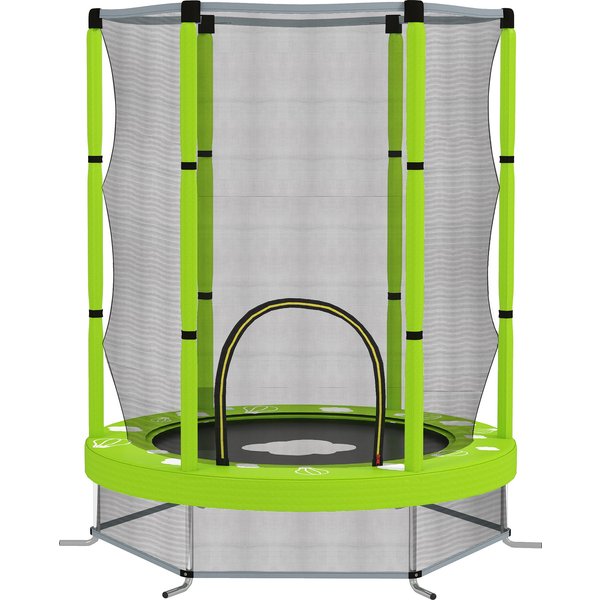 AIYAPLAY 4.6FT Toddler Trampoline w/ Safety Enclosure Net, for Indoor Outdoor Use, Ages 3-6 Years, Cloud Pattern - Green