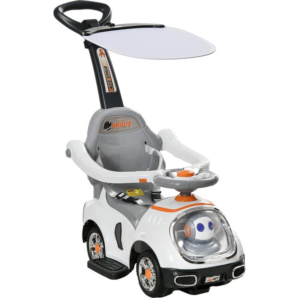Aiyaplay Porteur Enfants, Porteur BéBé Voiture à Pousser 3 En 1 Avec Robot ThèMe, PéDales, PoignéE Parentale, Blanc-image