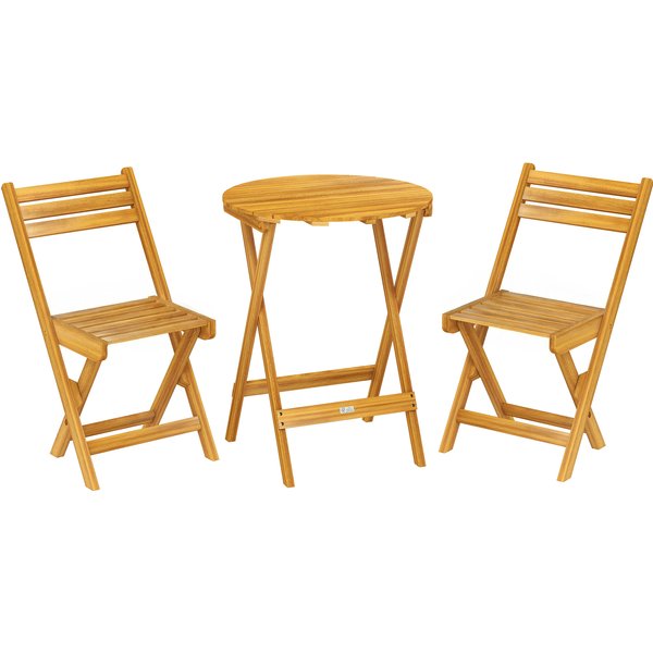 Outsunny Ensemble De Bistrot 3 PièCes Pliable En Bois D'acacia Avec Table Ronde Et 2 Chaises, San Montage, 60X60X75Cm, Naturel-image