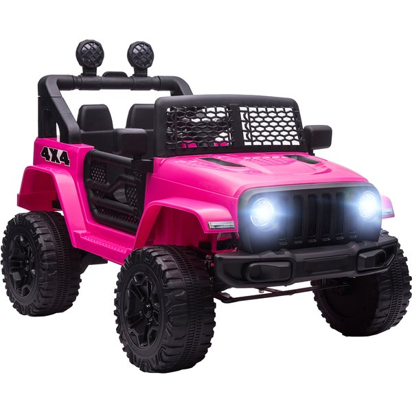 Homcom Voiture éLectrique Enfant Propulsion ArrièRe 12 V 5 Km/H Max. TéLéCommande Effets Lumineux Sonores 100X65X72Cm Rose-image
