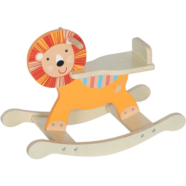 Aiyaplay Cheval à Bascule Pour Enfants, Lion Jouet à Bascule BéBé En Bois Avec Guidon Et Base Stable, 59 X 27 X 43 Cm, Orange-image
