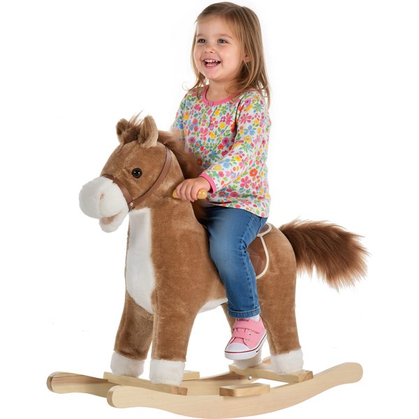 Homcom Cheval à Bascule Enfant (36 à 72 Mois) Musiques Pures Cri De Cheval 65 X 32 X 61 Cm Brun-image
