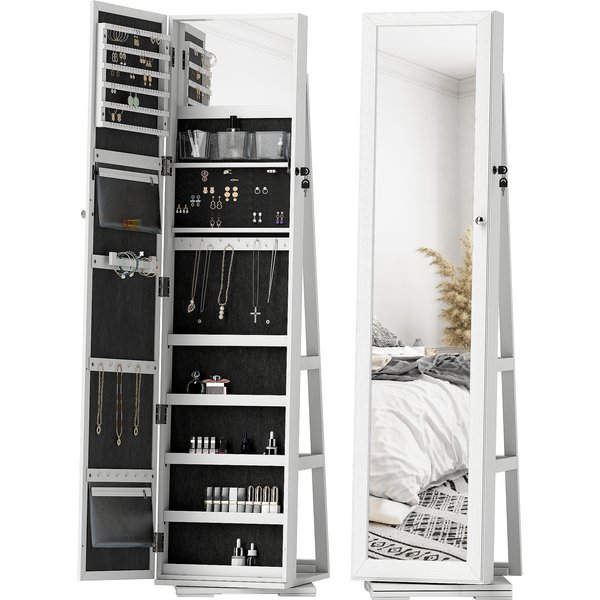 Homcom Armoire à Bijoux Miroir De Rangement Verrouillable Avec Petit Miroir IntéGré éTagèRes De Rangement à L'arrièRe Pivotante à 360 °-image