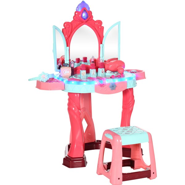 Aiyaplay Coiffeuse Enfant Fille Avec Tabouret, Miroir, LumièRe, Musique, Accessoires, 3-6 Ans, 57X34X76Cm, Multicolore-image