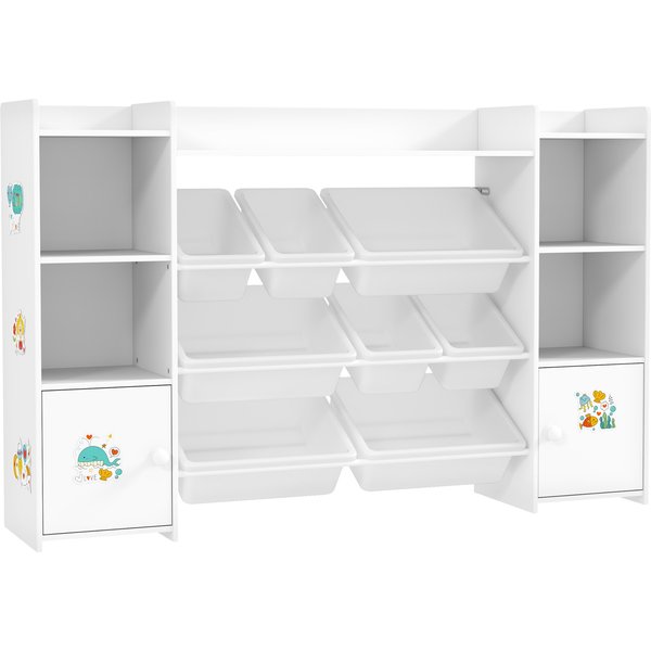 Aiyaplay Meuble Rangement Enfant, éTagèRe De Rangement Pour Jouets Enfants Avec 8 Bacs Amovibles, 140 X 30 X 90 Cm, Blanc-image