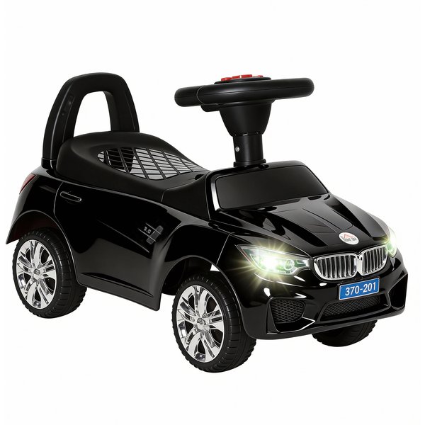 Homcom Porteur Enfants Voiture, VéHicule à Pousser Avec Coffre à Jouets, Klaxon, Phares Et Musique, 63,5 X 28 X 36 Cm, Noir-image