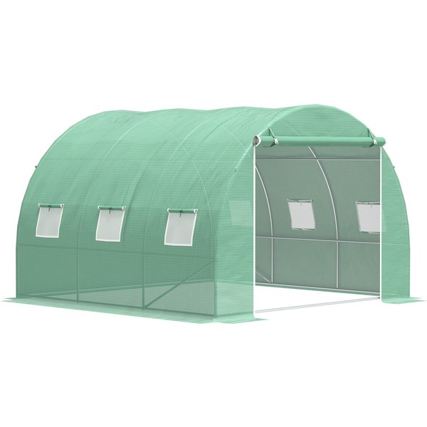 Outsunny Serre De Jardin 9 M² Serre Tunnel De Jardin 3 X 3 X 2 M Avec Porte Enroulable Et 6 FenêTres En Maille En Acier PE Vert-image