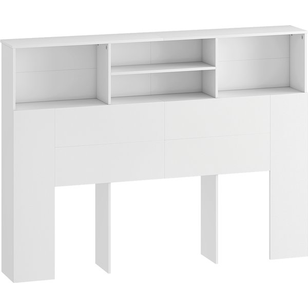 Homcom TêTe De Lit Sur Pied Avec Rangements, Accessoire De Lit 4 Compartiments Ouverts, 140 X 19 X 103,5 Cm, Blanc-image