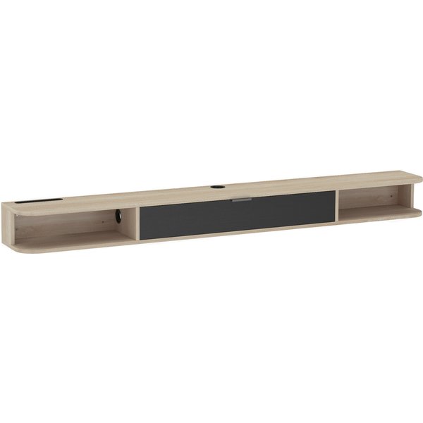 Homcom Meuble TV Suspendu, Meuble TéLé Pour TéLéViseur Jusqu'à 75 Pouces, Tiroir Rabattable 2 éTagèRes 180X24X16Cm Bois Naturel-image
