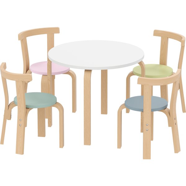 AIYAPLAY Kindertisch Holz mit 4 Stühlen 5-teilig Kinder Tisch Stuhl Set Kindersitzgruppe Sitzgruppe für Kinderzimmer, für 3-8 Jahre Kinder, Bunt Aosom