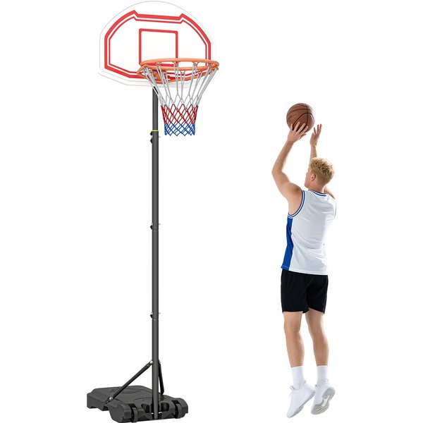 Homcom Panier De Basket-Ball Sur Pied Avec Poteau Panneau, Base De Lestage Sur Roulettes Hauteur RéGlable 2,45-2,95 M Noir Blanc Et Rouge-Aosom.Fr-image