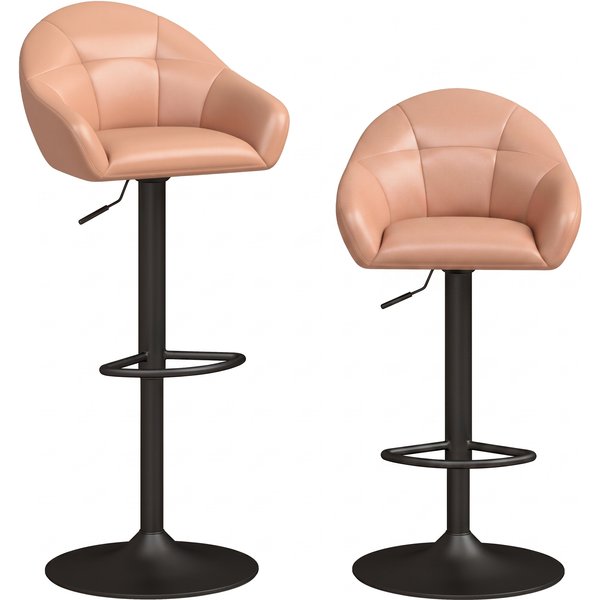 Homcom Lot De 2 Tabourets De Bar, Hauteur RéGlable, Pivotant 360°, Dossier, Accoudoirs, Repose-Pieds, 49,5X48,5X108Cm, Marron-image