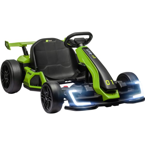 HOMCOM 24 V Elektro Go-Kart für Kinder Bis 12 Km/h Gokart mit Drift-Funktion, Drift-Kart mit 2 Motoren verstellbarem Sitz Sanftanlauf, Musik & Hupe, Kinderauto Kinderfahrzeug für 6-12 Jahre Grün Aosom
