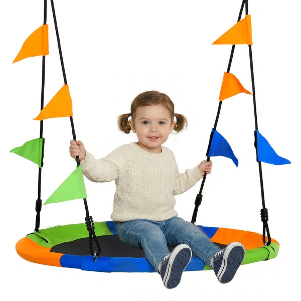 Outsunny Kids' Tree Swing: Adjustable Rope & Waterproof Seat on Steel Frame for Backyard Play, Green Aosom UK