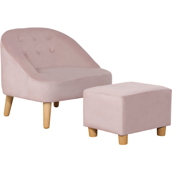 HOMCOM Kindersessel mit Fußhocker, gemütliches Sofa für Kinder ab 3 Jahren, Samtoptik, Eukalyptusholz, rosa, 51x51x50cm Aosom.de