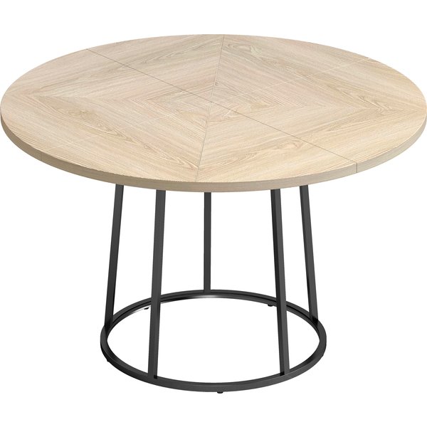 Homcom Table à Manger Ronde Pour 4 à 6 Personnes, Ø 120 X 75 Cm, Table De Cuisine Avec PiéTement Conique En MéTal, Bois Naturel-image