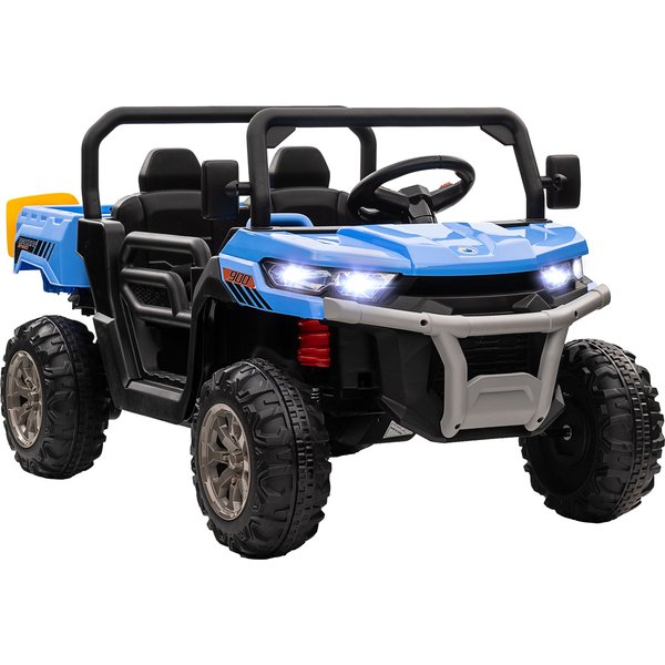 HOMCOM 12V Two-Seater Kids Electric Ride-On Car, with Electric Bucket, Remote Control - Blue Aosom UK