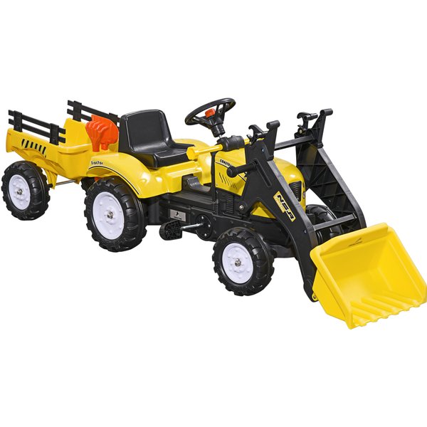 HOMCOM Trettraktor mit Anhänger, Tretfahrzeug mit Schaufel, Kinderfahrzeug Traktor für ab 3 Jahren Kinder, Gelb Aosom