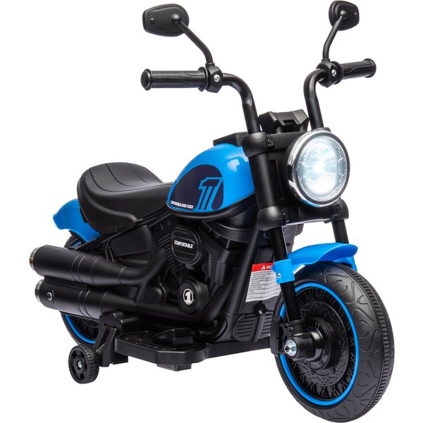 Homcom Moto éLectrique Pour Enfant De 18 à 36 Mois 6V 2 Vitesses RéGlables 1,5-3 Km/H Phare 76 X 42 X 57 Cm Bleu-image