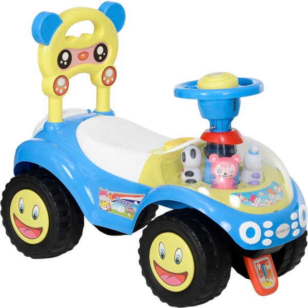 AIYAPLAY Foot to Floor oddler Ride on Toy w/ Music, Light, Horn, Under Seat Storage, Anti-Over-Backwards Device, Blue Aosom UK