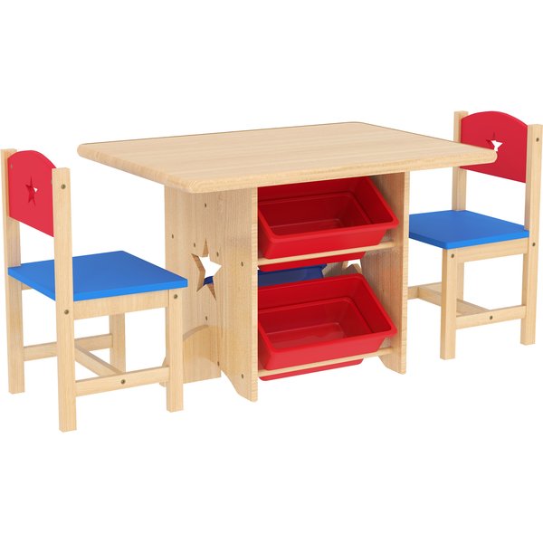 Aiyaplay Table Enfant Avec 2 Chaises Ensemble Table Et Chaises Enfants 3 PièCes En Bois Avec 4 Bacs De Rangement Bois Naturel-image