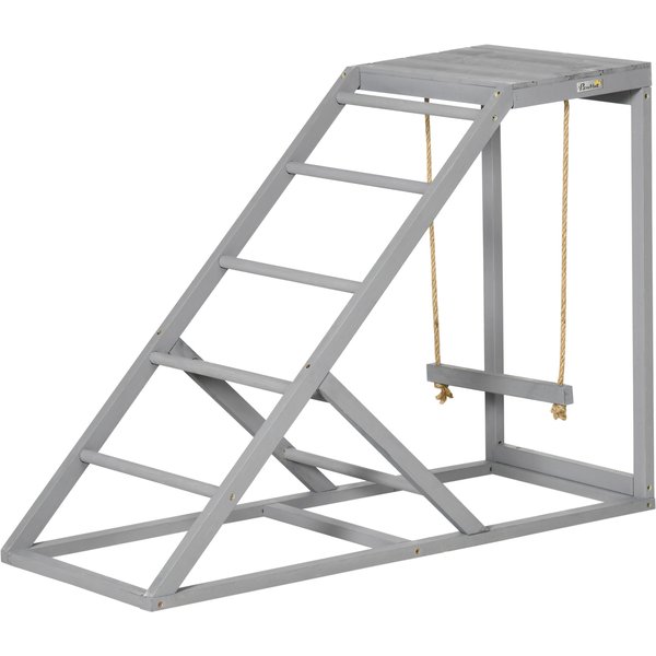 Pawhut Perchoir En Bois Pour Poule, Aire De Jeux En Bois Pour Poules Avec BalançOire, éChelle, Plateforme, 96 X 40 X 71 Cm, Gris-image