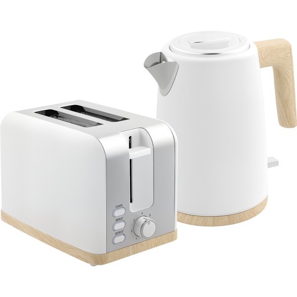 Homcom Ensemble Bouilloire Et Grille-Pain, 1,7L, 2200W, Grille-Pain 2 Tranches Avec 7 Niveaux De Brunissage, Blanc-image