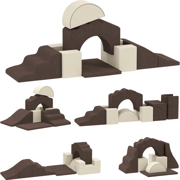 AIYAPLAY 7 Piece Kids Soft Play Set with Detachable Cover, Baby Indoor Climb and Crawl Foam Toys for Toddlers, Brown