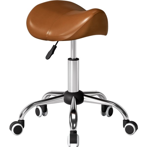 Homcom Tabouret à Roulettes, Chaise De Travail Avec Hauteur RéGlable 49-61 Cm Et Selle Ergonomique, 52X53X49-61Cm, Marron-image
