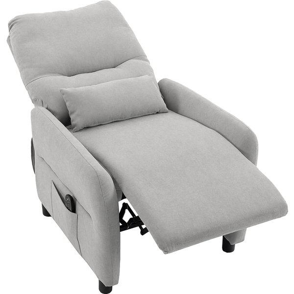 HOMCOM Massagesessel manuell verstellbar 135° beheizt, 8 Massagepunkte, Fußteil, Lendenkissen, gepolsterter Relaxsessel, Frotteestoff, mit Fernbedienung, Taschen, Zuhause, Grau Aosom