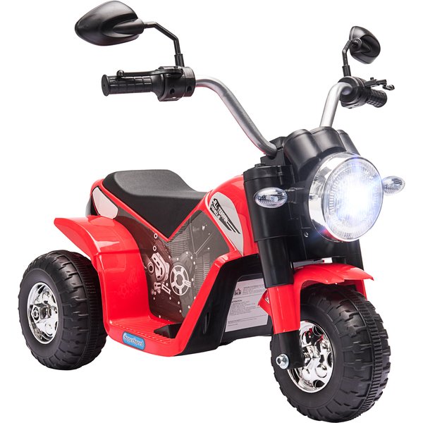 Homcom Moto Enfant éLectrique 18 à 36 Mois 3 Roues 6 V 2 Km/H Phare Led Klaxon Design Mignon Rouge-image