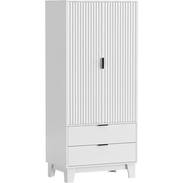 Homcom Armoire Chambre Penderie Avec 2 Portes à Fermeture Douce, 2 Tiroirs Et Barre De Suspension, 80X50X180Cm, Blanc-image