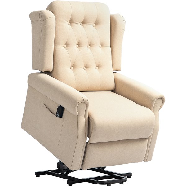 HOMCOM Power Lift Recliner Chair, Wingback Button Tufted Electric Lift Chair for Elderly, Fabric Riser and Reclining Armchair, Cat Scratch Resistant, Beige