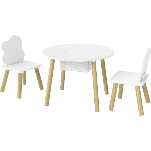 Aiyaplay Table Enfant Avec Chaise, Ensemble Table Et 2 Chaises En Bois Avec Sac De Rangement Pour Dessiner, Jouer, éTudier, Blanc-image