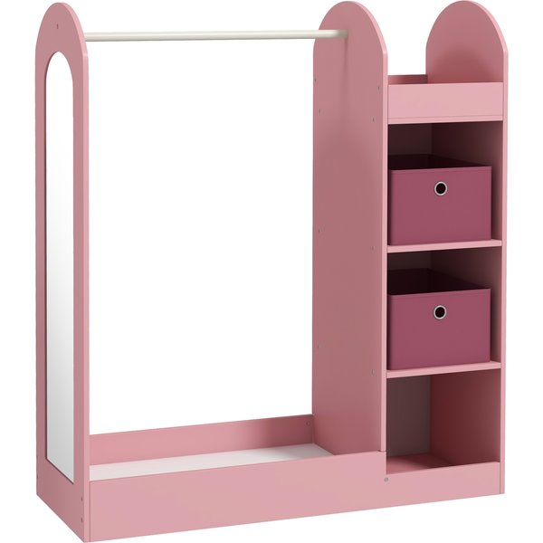 AIYAPLAY Kids Clothes Rail with Storage Shelf, Boxes, Mirror for Bedroom, Nursery, Pink Aosom UK