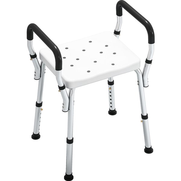 Homcom Tabouret De Douche Pour Personnes âGéEs Et HandicapéEs Avec Accoudoirs, Hauteur RéGlable, Patins AntidéRapants, Blanc-image
