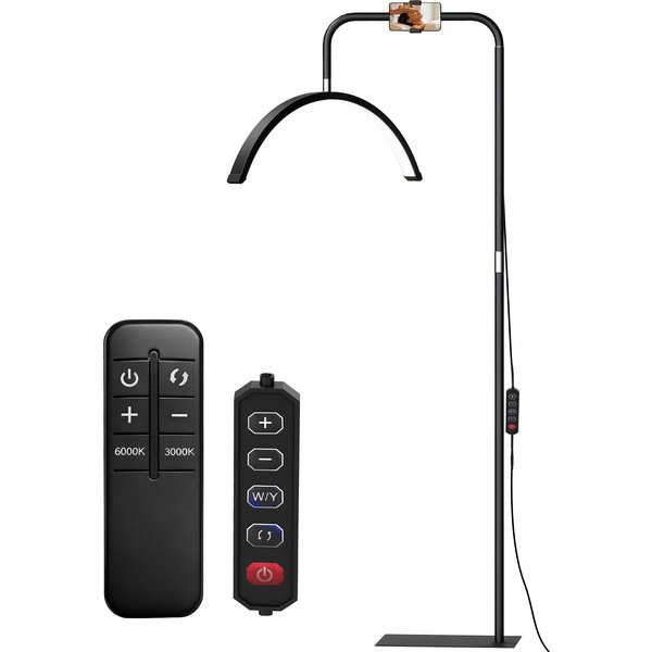 Homcom Lampadaire Led Demi-Lune Rotative 350°, Lampadaire Sur Pied Salon Dimmable 36 W, 7 TempéRatures De Couleur, Noir-image