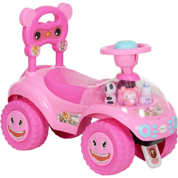 Aiyaplay Voiture Porteur Pour Enfants, VéHicule à Pousser Avec Klaxon, LumièRes, Musique, Volant, Rangement Sous Le SièGe, Rose-image