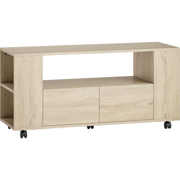 Homcom Meuble Tv De 106,7 Cm Avec Roulettes Pivotantes Et Frein, éTagèRes RéGlables Et Tiroirs, 102X34.5X48.5 Cm, Bois-image