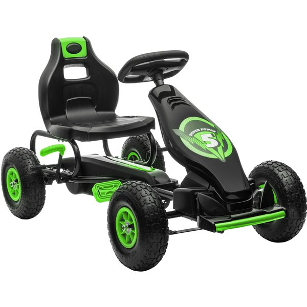 Homcom Kart à PéDales Pour Enfant SièGe RéGlable 3 Positions Frein à Main Enfant De 5 à 12 Ans Vert Noir-image
