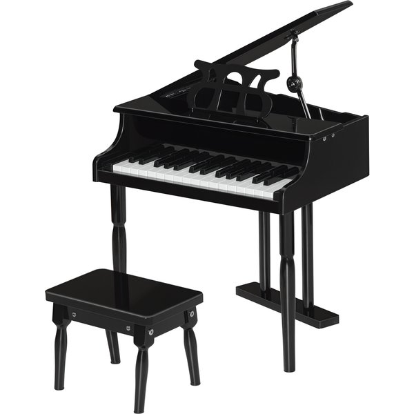 Homcom Piano à Queue Enfant En Bois 30 Touches - Tabouret Et Pupitre Inlus - Mdf Noir-image