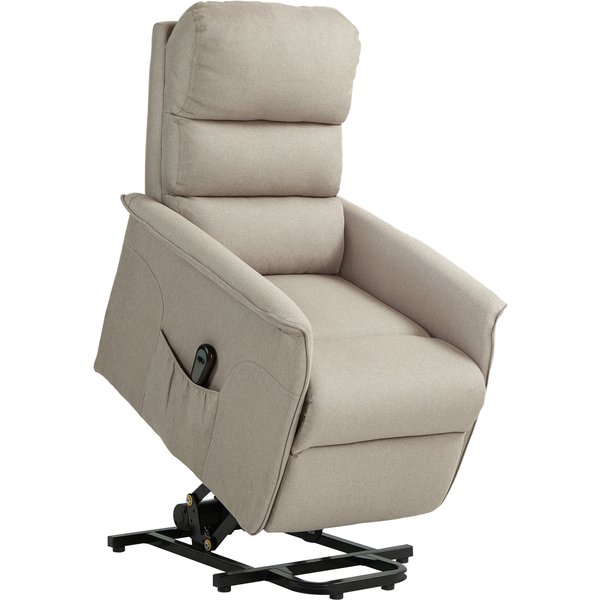 HOMCOM Fernsehsessel mit Aufstehhilfe Elektrisch, Relaxsessel mit Liegefunktion, TV-Sessel mit Leinenoptik, Taschenfeder, Seitentasche und Fernbedienung, für Wohnzimmer, Beige Aosom